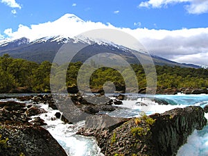 Osorno volcano and the Petrohue Falls- Saltos de PetrohuÃ© in Chile