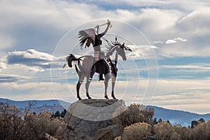 Osoyoos, British Columbia, Canada - December 1, 2021: The Chief Sculpture at the Nk`Mip Desert Cultural Centre