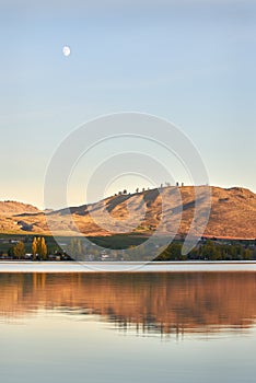 Osoyoos Lake Morning and Moon vertical