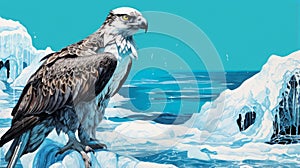 Osprey In Ice Water: A Stunning Image With Risograph Ra 8800 Texture