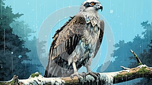 Osprey In Ice Water: A Stunning Image With Risograph Ra 8800 Texture