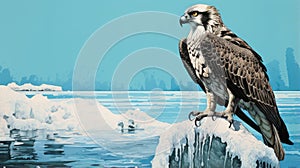 Osprey In Ice Water: A Textured Image With Risograph Ra 8800