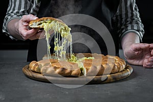 Ossetian pie is cut into pieces