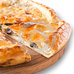 Ossetian pie with potato and mushroom isolated on white