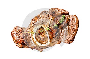 Osso buco, cooked Veal shank. Ossobuco meat. Isolated on white background. Top view.