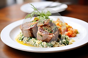 osso buco plated with gremolata and risotto