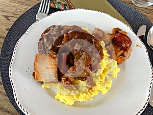 Osso Buco, Veal Shanks that are Braised in Wine with Milanese Saffron Risotto