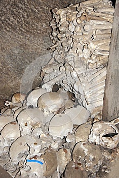 Ossuary with stacks of Skulls and bones.