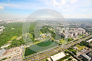 Ostankino park and Ostankinskiy pond at summer day