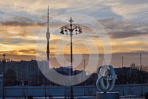 Ostankino television tower and lamppost