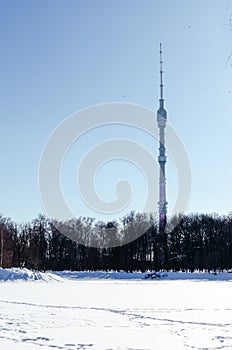 Ostankino tower and elevated rapid transit system in Moscow