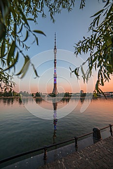 Ostankino tower on Ostankino pond