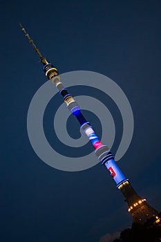 Ostankino TV tower with evening illumination Moscow Russia