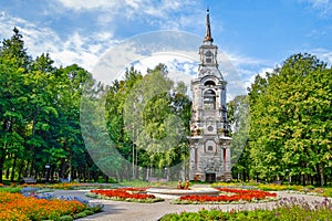 Ostashkov city park with a bell tower