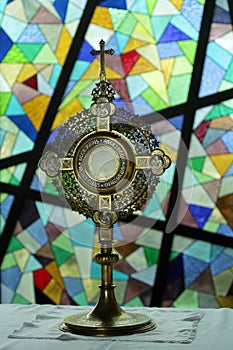 Ostensory for worship at a Catholic church ceremony - Adoration to the Blessed Sacrament - Catholic Church - Eucharistic Holy Hour