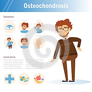 Osteochondrosis. Man. Vector. Cartoon. photo