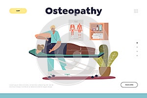 Osteopathy concept of landing page with patient at rehabilitation massage at chiropractors