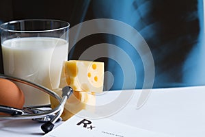 Osteoporosis calcium dairy product and x-ray photo