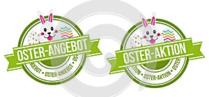 Osterangebot und Osteraktion - Siegel mit Ostereier und Osterhase.