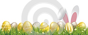 Ostern Hare Ears Golden Easter Eggs White Header