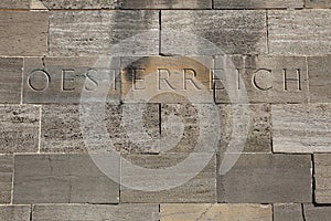 Osterreich (Austria). Word carved into stone blocks. photo