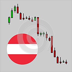 Osterreich crisis. Flag of Osterreich . Stock market graph or forex trading chart for business and financial concepts and reports photo