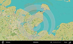 Ostholstein outlined, Germany. Topographic Humanitarian