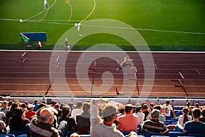 OSTRAVA, CZECH REPUBLIC, SEPTEMBER. 8. 2020: Track and field athlete warming up on hurdles on proffesional athletics race.-