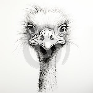 How To Draw An Ostrich With A Black Outline On A White Background photo