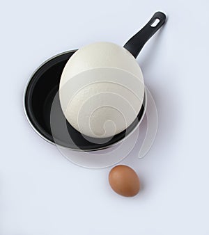 Ostrich egg on frying pan