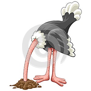 Ostrich Head in Sand Proverb Cartoon Character