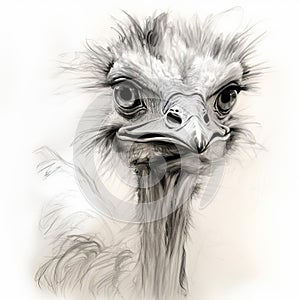Rough Pencil Sketch Of An Ostrich With Scribbles photo