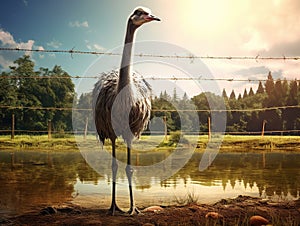 Ostrich near pond  Made With Generative AI illustration