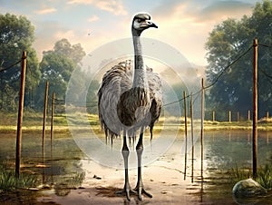 Ostrich near pond  Made With Generative AI illustration