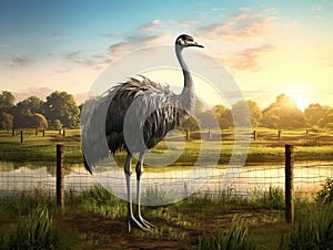 Ostrich near pond  Made With Generative AI illustration