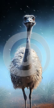 Ostrich Standing Under A Cloud Of White Smoke