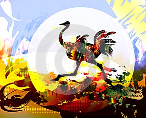 Ostrich tropical African bird animal running. Digital painting.