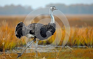 Ostrich walking in the grass. A ostrich in the savannah