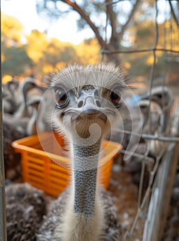 Ostriches in the aviary. Ostrich is flightless bird native.