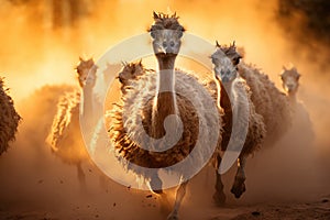 Ostriches Wildlife Hunting - Aggressive Charge Close-Up Shot Reveals Running Animal in Africa with Intense Aggression and Fierce