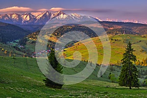 Osturna village and Belianske Tatry mountains