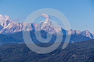 Oswaldiberg - A close up view on Dobratsch, a mountain in Austrian Alps. The mountain`s sides are baren and sharp.