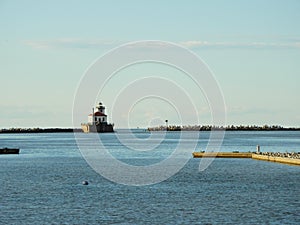 Oswego Pierhead Lighthouse and inner harbor