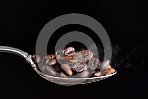 Ot coffee beans with smoke photo