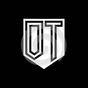 OT Logo monogram shield geometric black line inside white shield color design