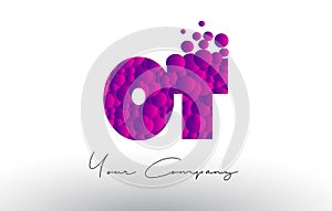 OT O T Dots Letter Logo with Purple Bubbles Texture.