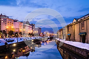 Otaru canal , Sapporo in the winter at twilight