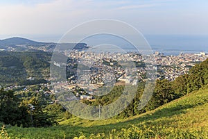 Otaru cityscape viewed from the mountains