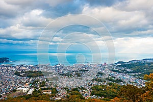 Otaru, Hokkaido, Japan town cityscape over Ishikari Bay photo