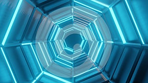 Otating neon Octagon creating a tunnel